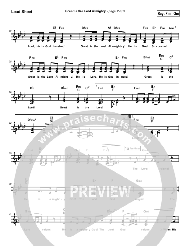 Great Is The Lord Almighty Lead Sheet (Dennis Jernigan)