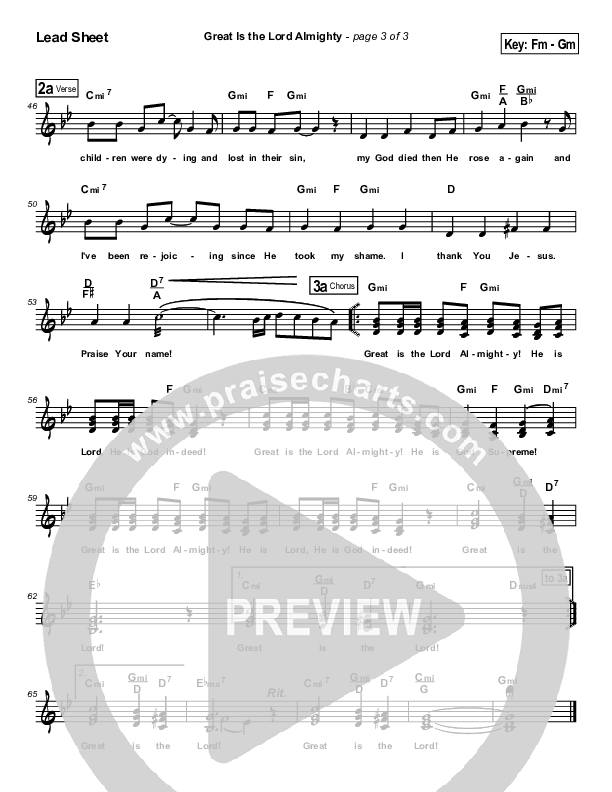 Great Is The Lord Almighty Lead Sheet (Dennis Jernigan)