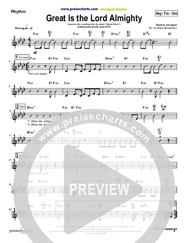 Great Is The Lord Almighty Rhythm Chart (Dennis Jernigan)