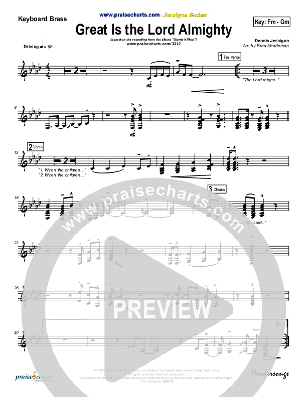 Great Is The Lord Almighty Synth Brass (Dennis Jernigan)