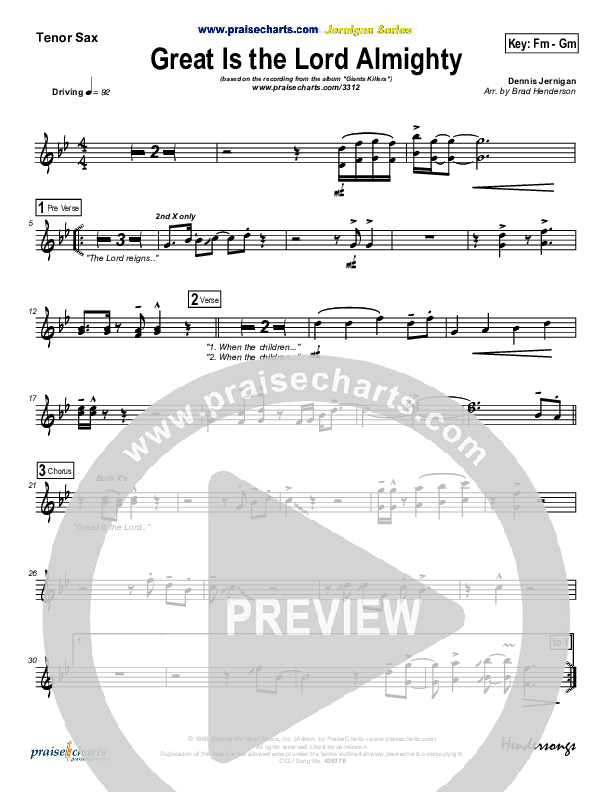 Great Is The Lord Almighty Tenor Sax 2 (Dennis Jernigan)