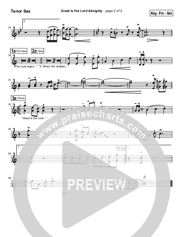 Great Is The Lord Almighty Tenor Sax 2 (Dennis Jernigan)