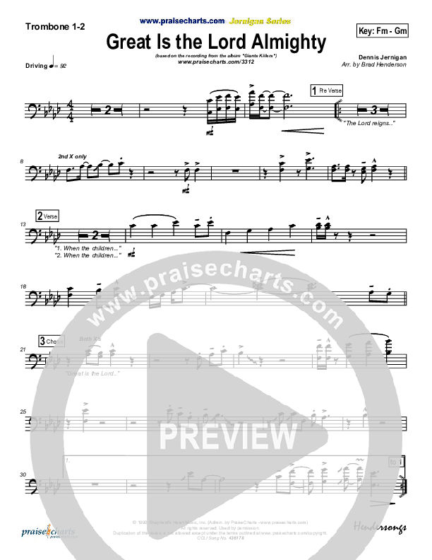 Great Is The Lord Almighty Trombone 1/2 (Dennis Jernigan)