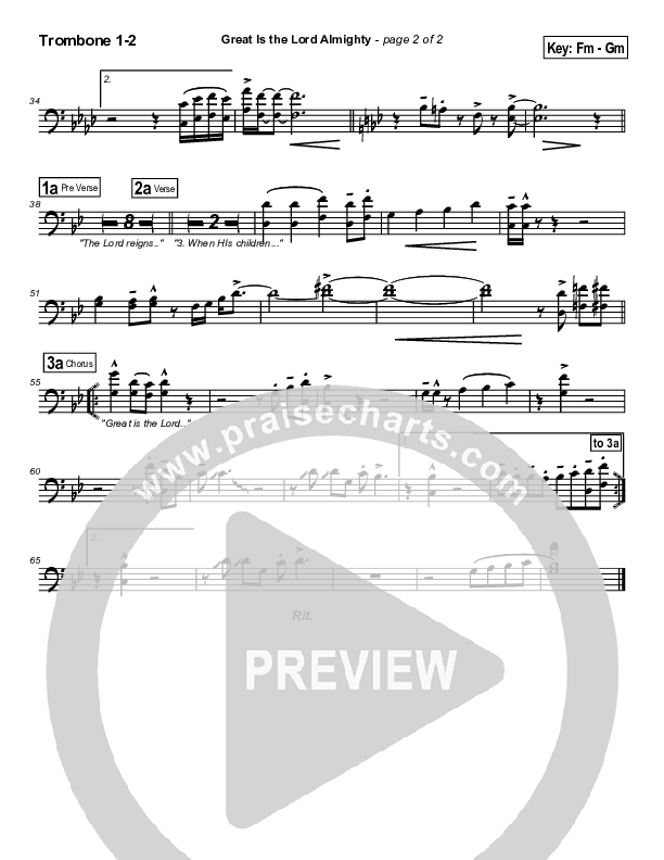 Great Is The Lord Almighty Trombone 1/2 (Dennis Jernigan)