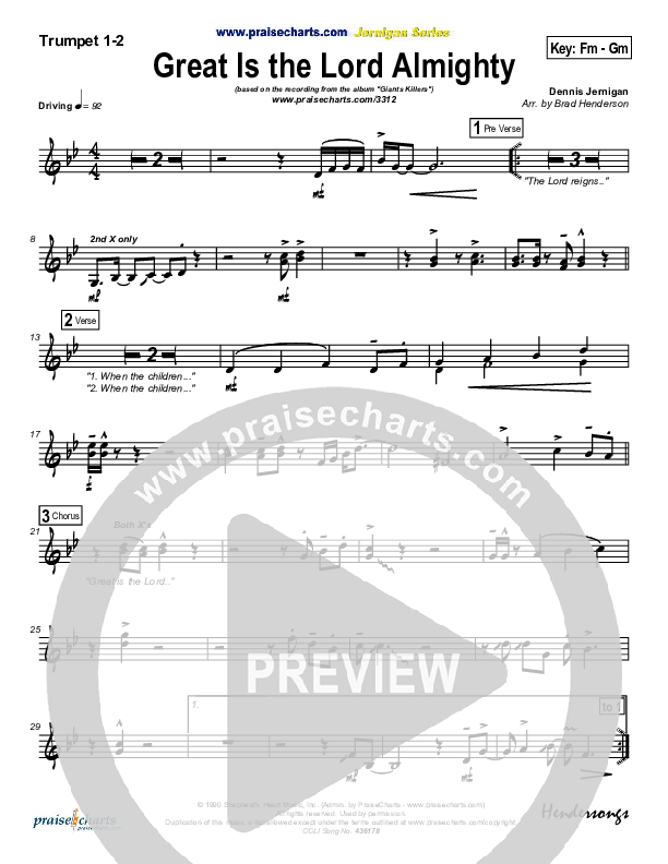 Great Is The Lord Almighty Trumpet 1,2 (Dennis Jernigan)