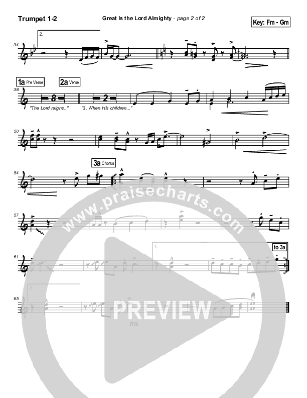 Great Is The Lord Almighty Trumpet 1,2 (Dennis Jernigan)