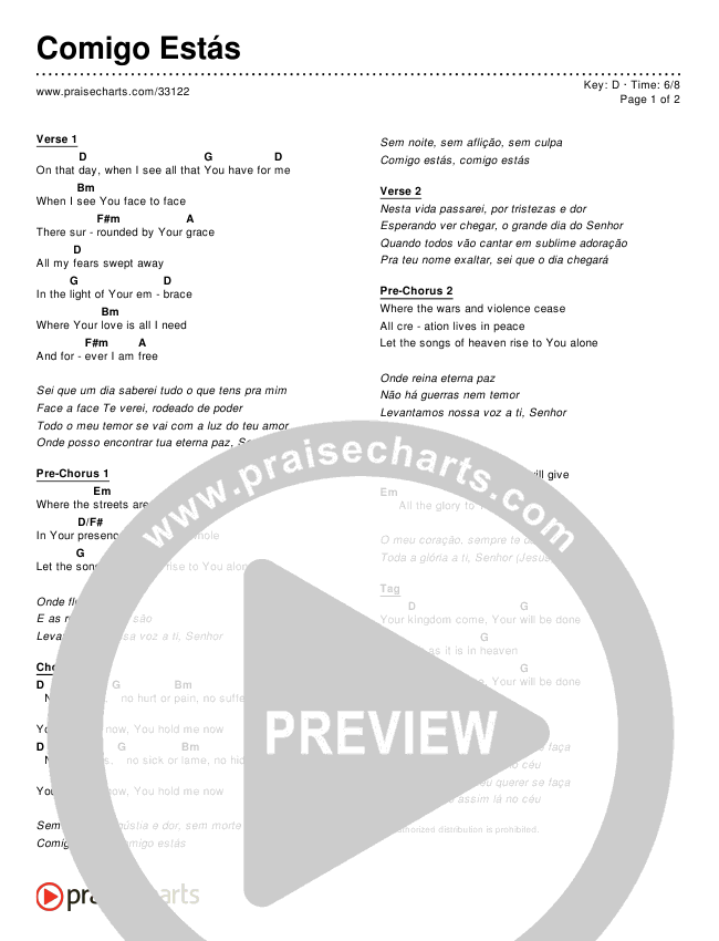 Comigo Estás (Simplified) Chords & Lyrics ()