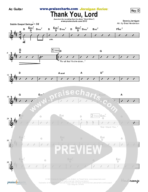 Thank You Lord Acoustic Guitar (Dennis Jernigan)