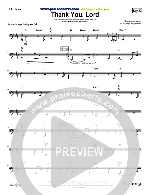 Thank You Lord Bass Guitar (Dennis Jernigan)