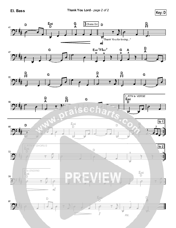 Thank You Lord Bass Guitar (Dennis Jernigan)