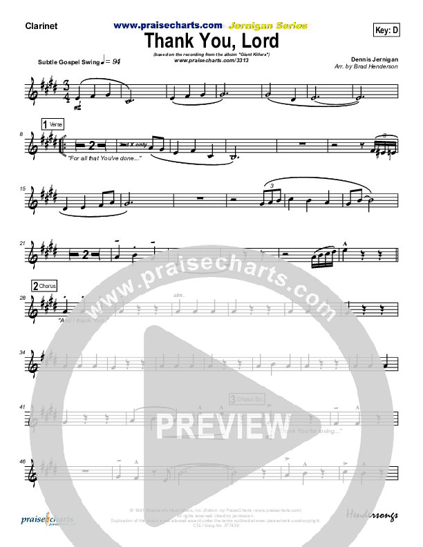 Thank You Lord Clarinet (Dennis Jernigan)