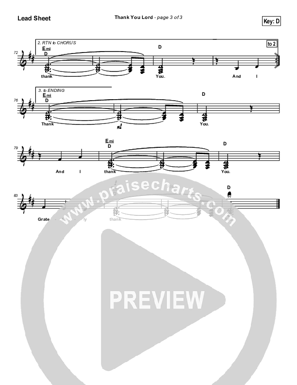 Thank You Lord Lead Sheet (SAT) (Dennis Jernigan)