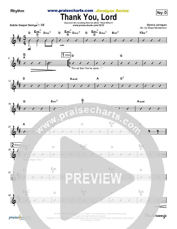 Thank You Lord Rhythm Chart (Dennis Jernigan)