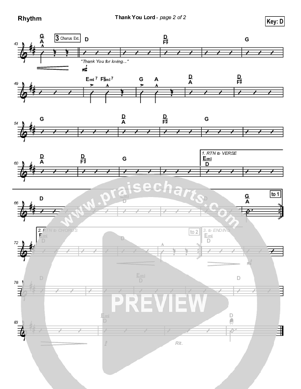 Thank You Lord Rhythm Chart (Dennis Jernigan)