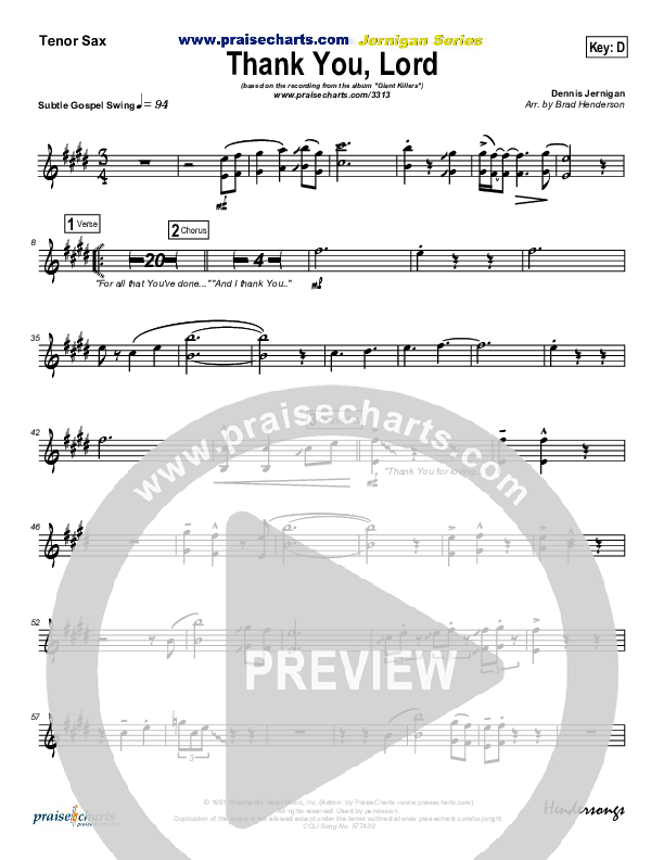 Thank You Lord Tenor Sax 2 (Dennis Jernigan)
