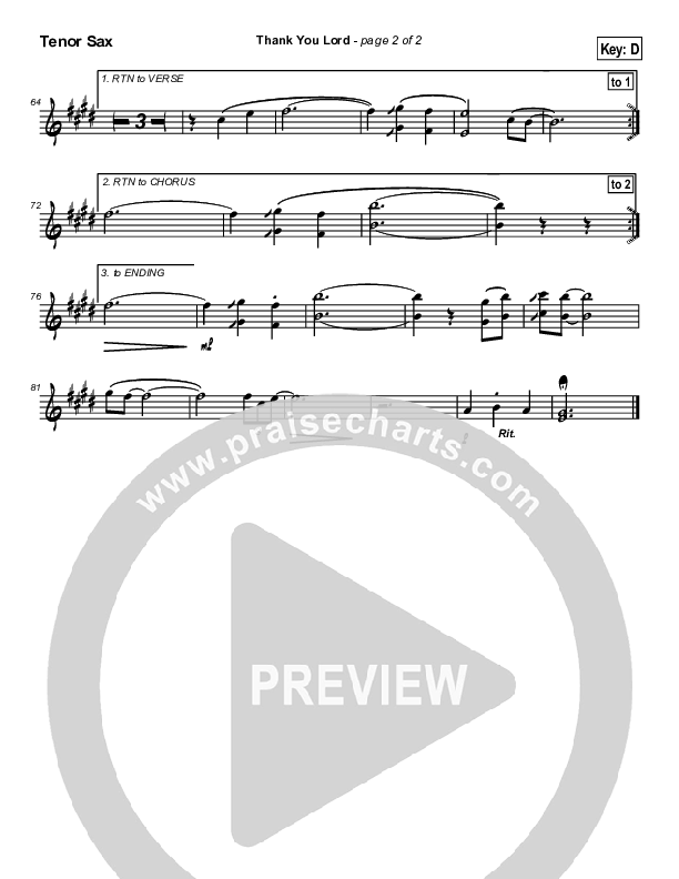 Thank You Lord Tenor Sax 2 (Dennis Jernigan)