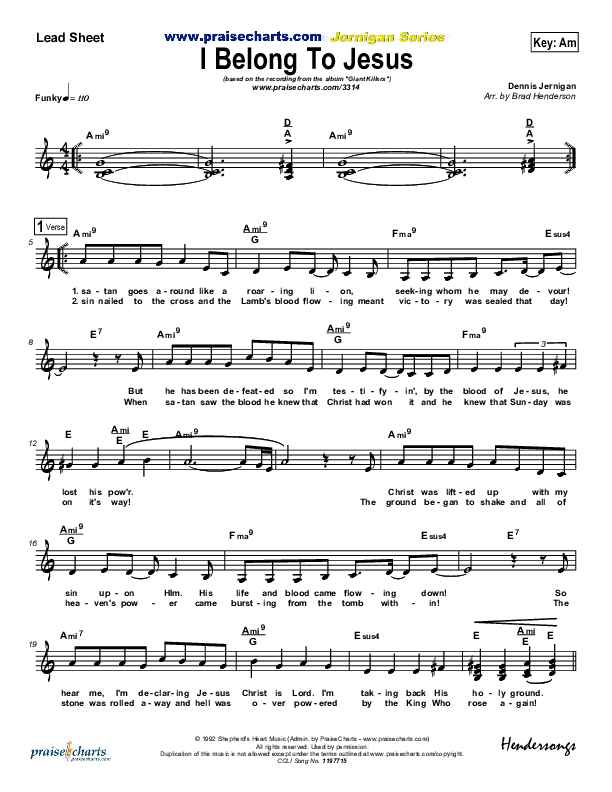 I Belong To Jesus Lead Sheet (Dennis Jernigan)