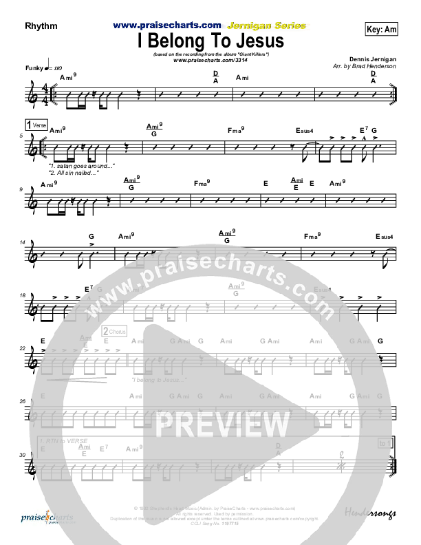 I Belong To Jesus Rhythm Chart (Dennis Jernigan)
