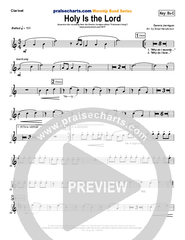 Holy Is The Lord Clarinet (Dennis Jernigan)