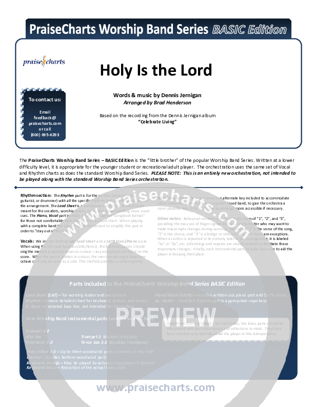 Holy Is The Lord Cover Sheet (Dennis Jernigan)