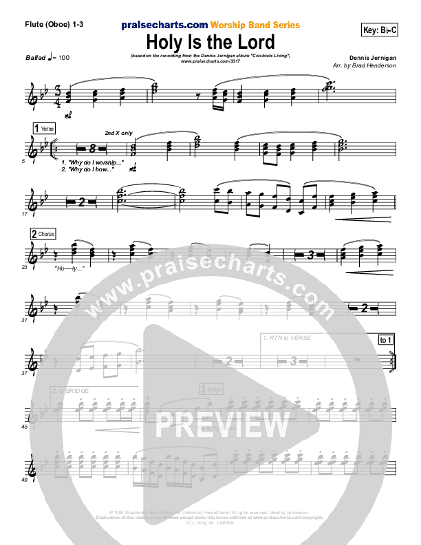 Holy Is The Lord Flute/Oboe 1/2/3 (Dennis Jernigan)