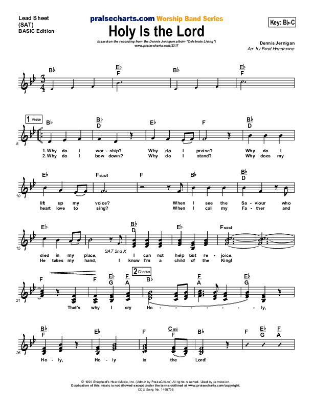 Holy Is The Lord Lead Sheet (Dennis Jernigan)
