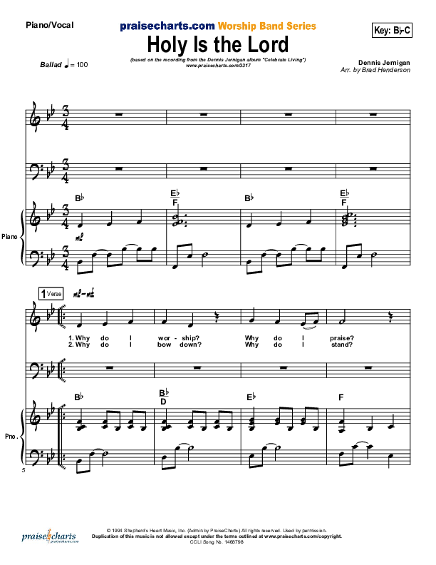 Holy Is The Lord Piano/Vocal (Dennis Jernigan)