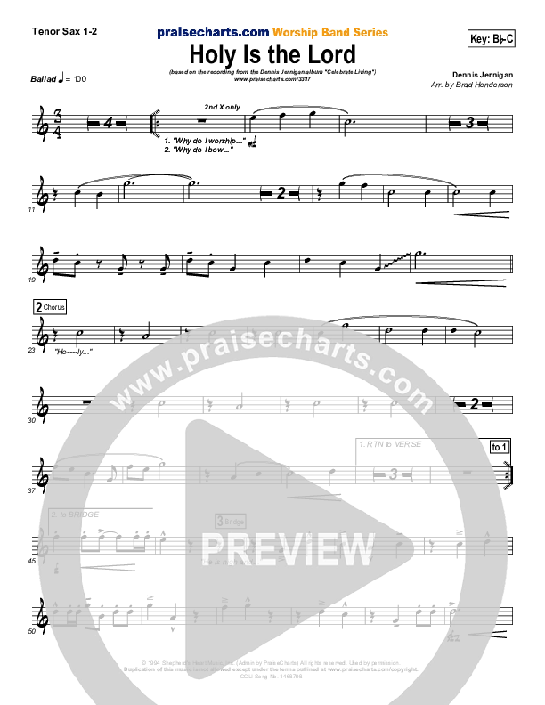 Holy Is The Lord Tenor Sax 1/2 (Dennis Jernigan)