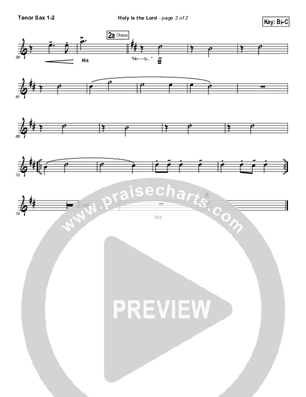 Holy Is The Lord Tenor Sax 1/2 (Dennis Jernigan)