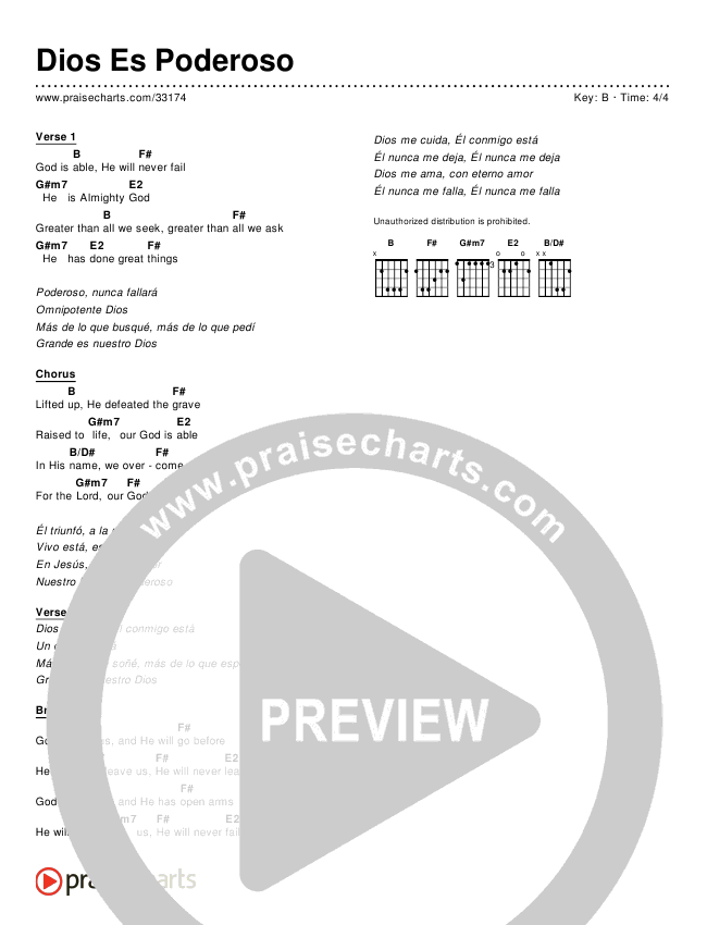 Dios Es Poderoso (God Is Able) Chord Chart ()