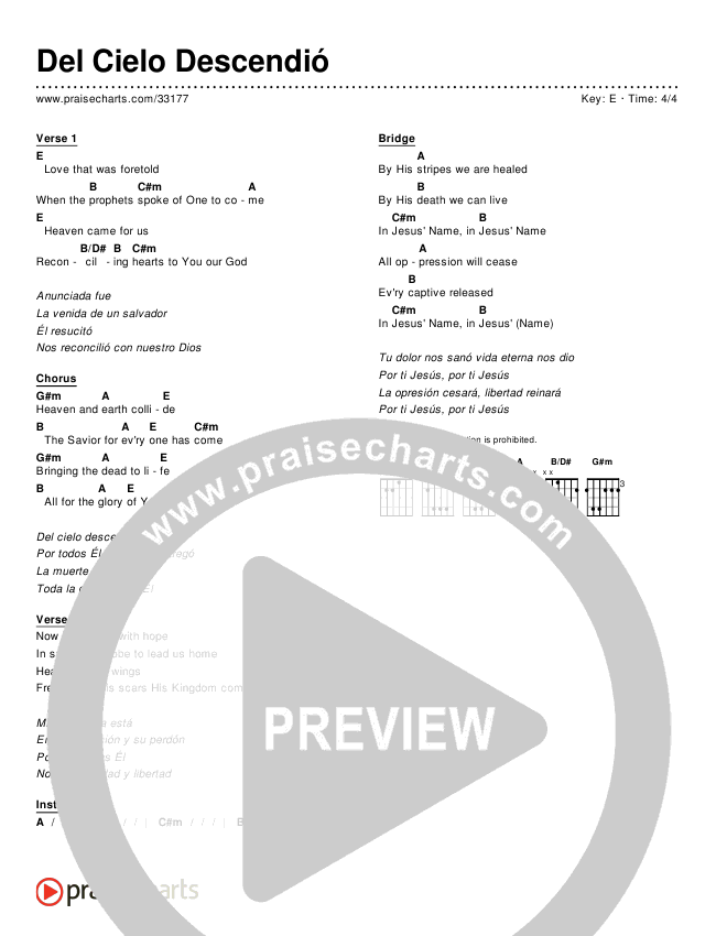 Del Cielo Descendió (Simplified) Chords & Lyrics ()