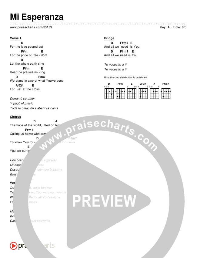 Mi Esperanza (Hope Of The World) Chords & Lyrics ()