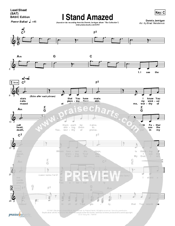 I Stand Amazed Lead Sheet (Dennis Jernigan)