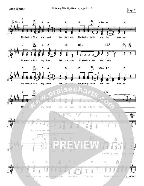 Nobody Fills My Heart Like Jesus Lead Sheet (Dennis Jernigan)