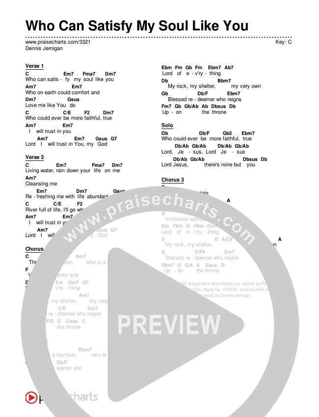Who Can Satisfy My Soul Like You Chords & Lyrics (Dennis Jernigan)