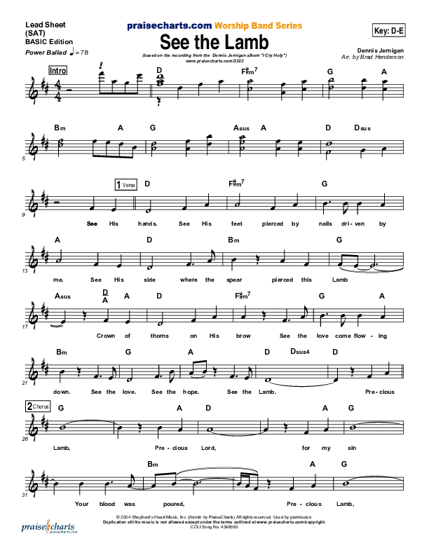See the Lamb Lead Sheet (Dennis Jernigan)
