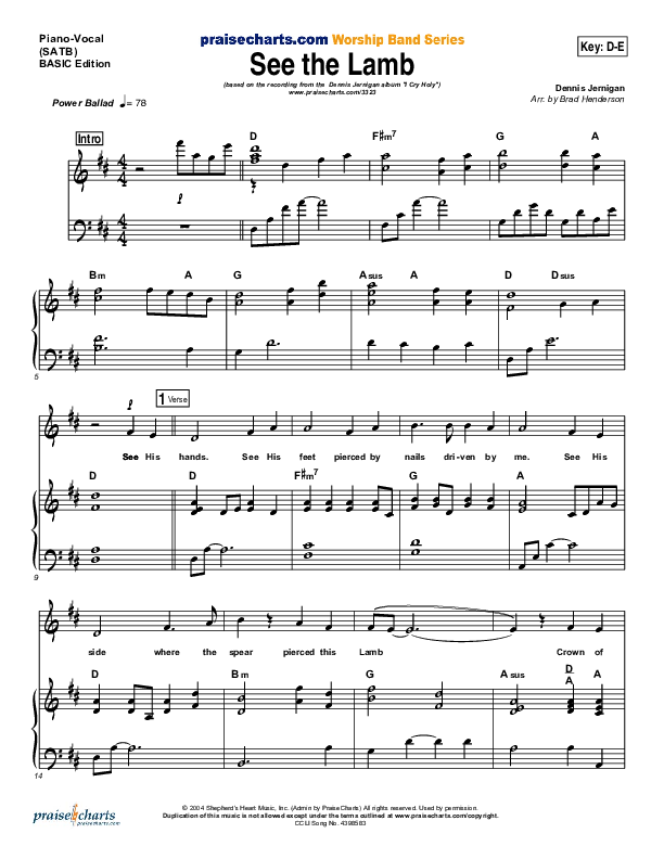 See the Lamb Piano/Vocal (Dennis Jernigan)