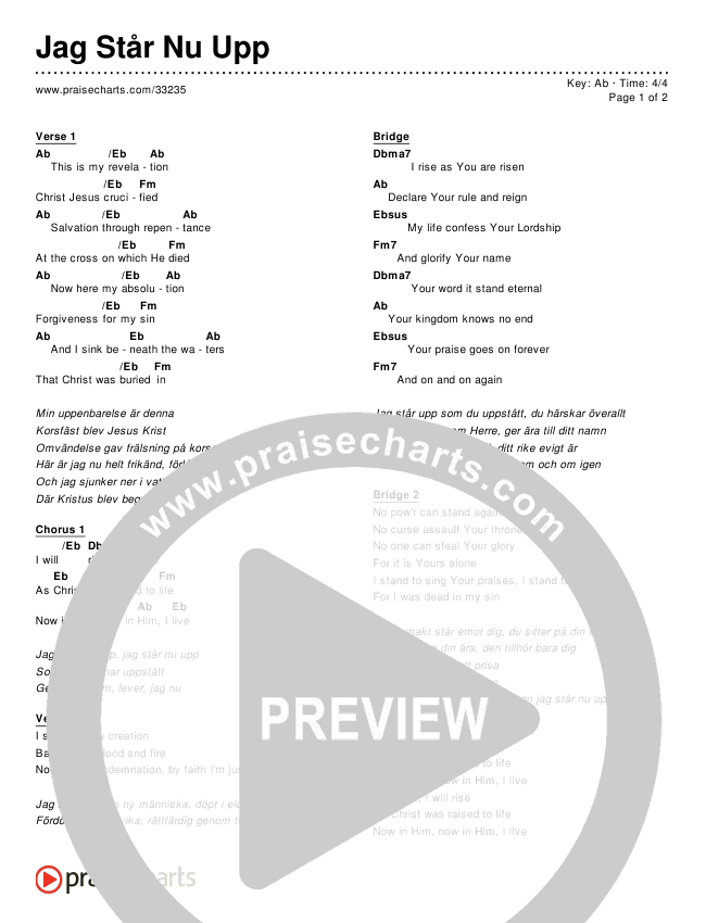 Jag Står Nu Upp (Simplified) Chords & Lyrics ()