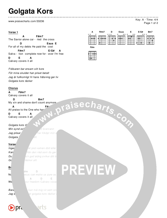 Golgata Kors (Simplified) Chords & Lyrics ()