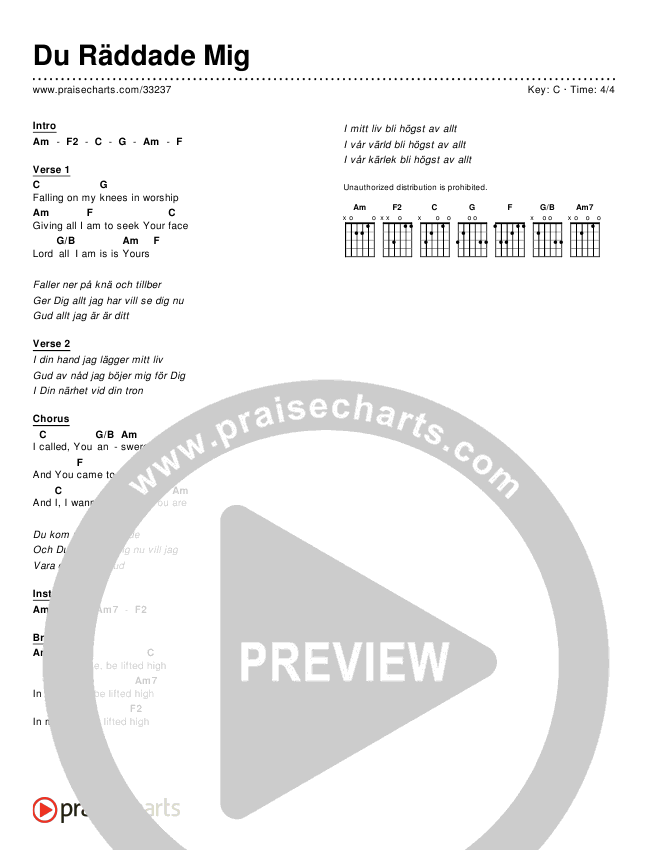 Du Räddade Mig (Simplified) Chords & Lyrics ()