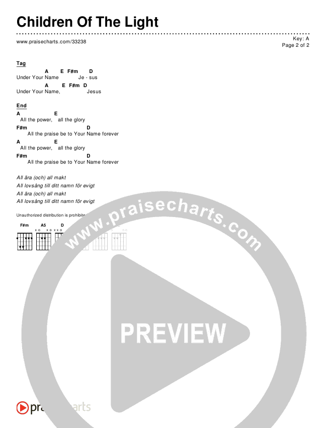 Children Of The Light (Simplified) Chord Chart ()