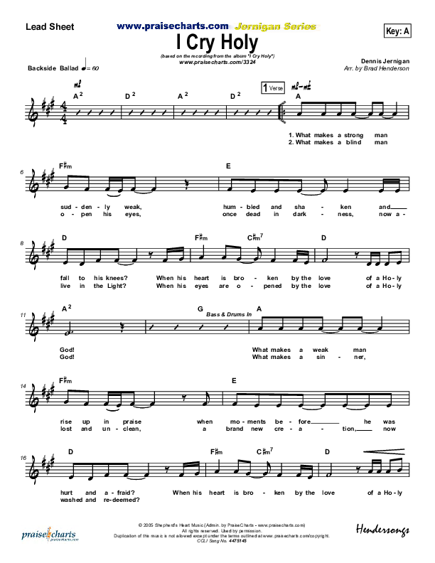 I Cry Holy Lead Sheet (Dennis Jernigan)