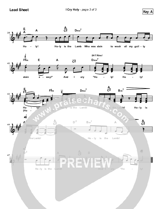 I Cry Holy Lead Sheet (Dennis Jernigan)