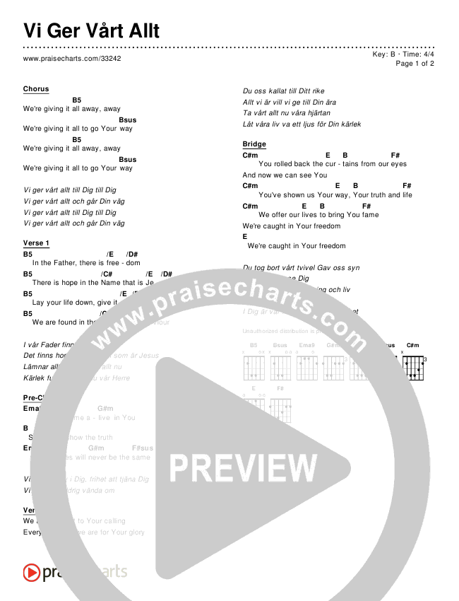 Vi Ger Vårt Allt (Simplified) Chord Chart ()