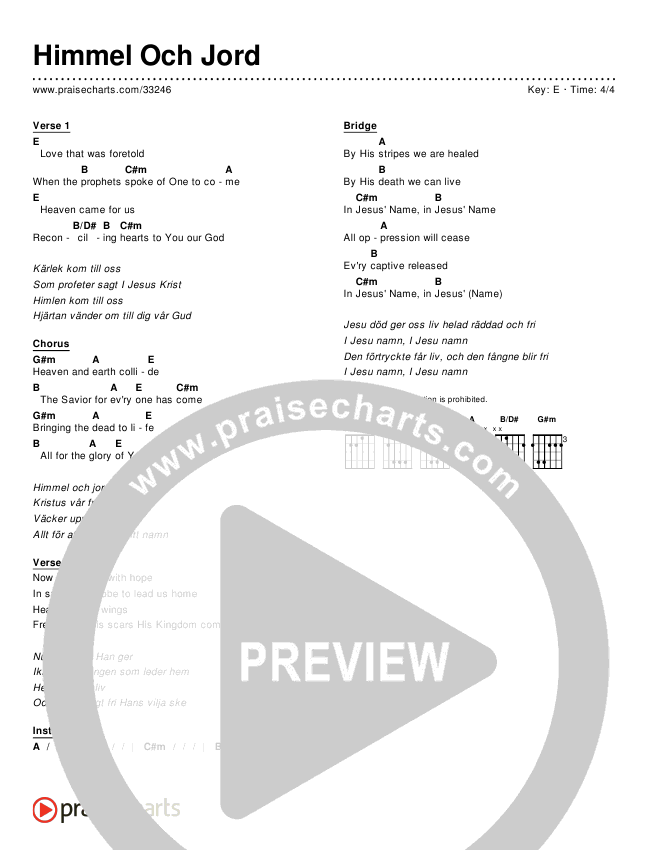 Himmel Och Jord (Simplified) Chords & Lyrics ()
