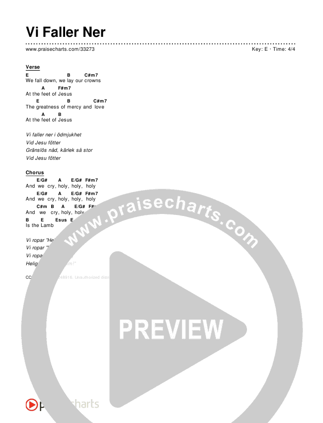 Vi Faller Ner (Simplified) Chords & Lyrics ()