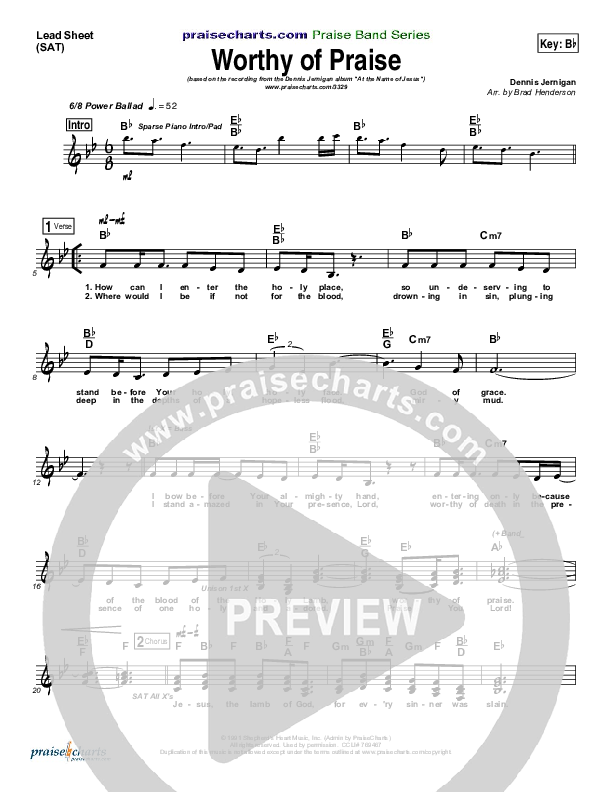 Worthy Of Praise Lead Sheet (Dennis Jernigan)