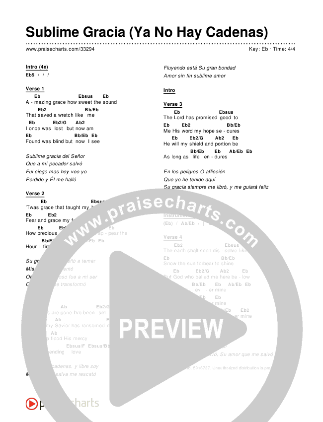 Sublime Gracia (Ya No Hay Cadenas) (Amazing Grace (My Chains Are Gone)) Chords & Lyrics (Chris Tomlin)