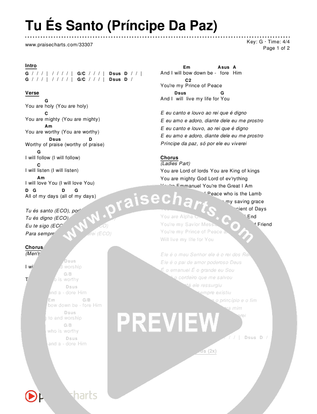 Tu És Santo (Príncipe Da Paz) Chords & Lyrics ()