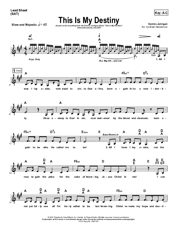 This Is My Destiny Sheet Music PDF (Dennis Jernigan) PraiseCharts